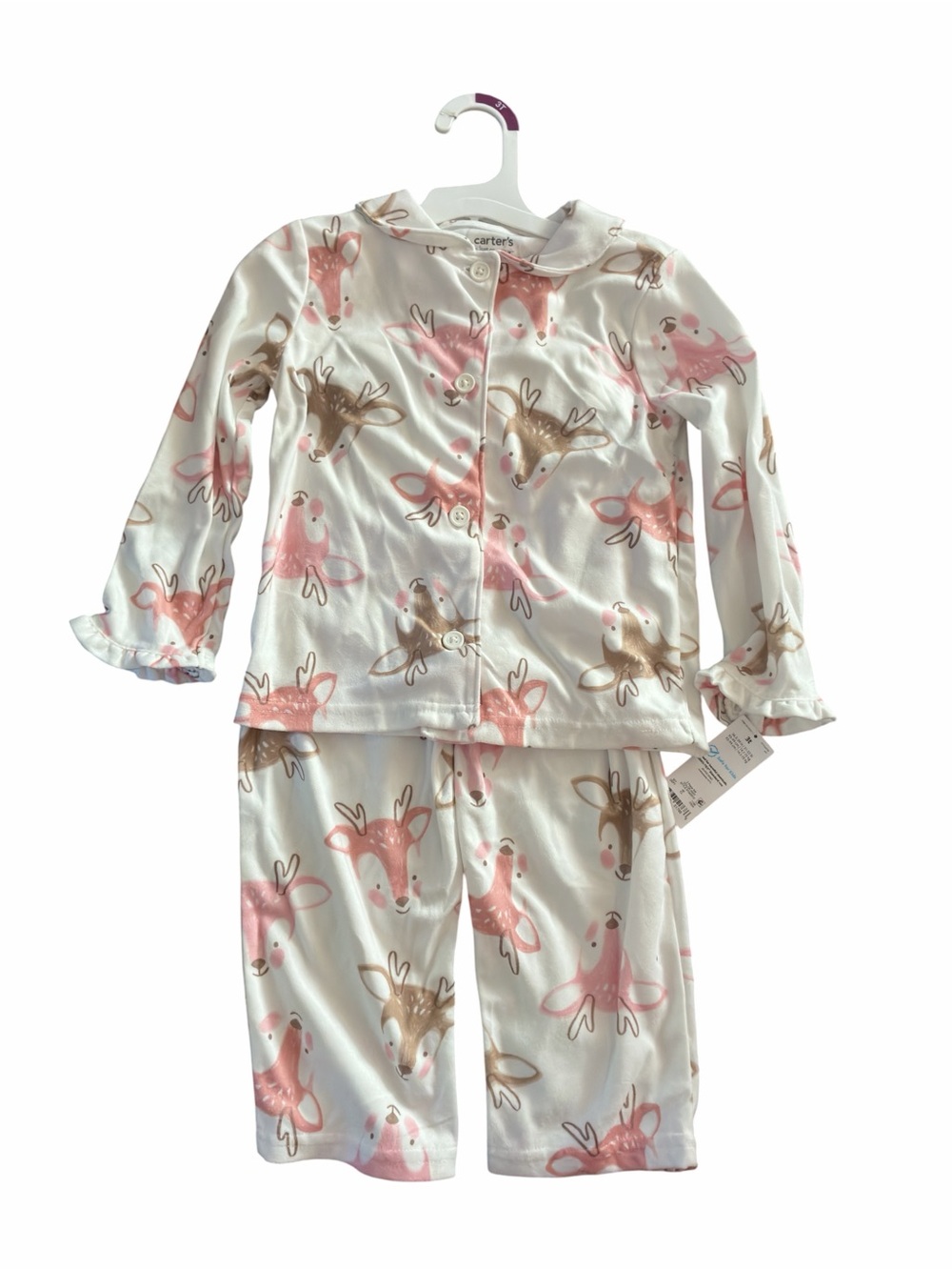 Carter's Cream Pajama Set with Pink and Brown Reindeer Print